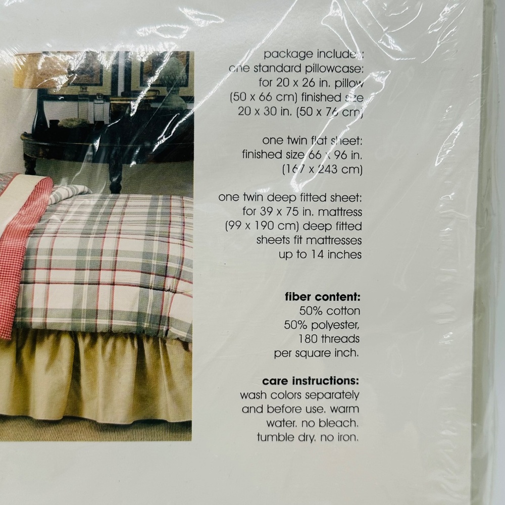 Vintage Target Twin Sheet Set Green Floral Vineyard Plaid Collection - Picture 6 of 7